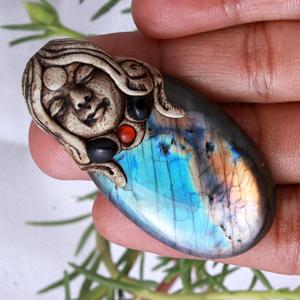 Colgantes de arcilla hindúes clásicos con cabujones de piedras preciosas - Product Image 3