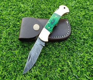 Navaja de bolsillo plegable de acero de Damasco hecha a mano, navaja de calidad de borde afilado para llevar todos los días, cuchillo de Camping, personalización OEM - Product Image 1
