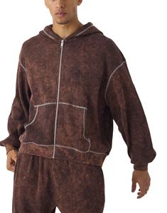 Custom DTG Print 500gsm Heavy Weight Cotton French Terry <b>Hoodie</b> Sweatshirt Set In Vintage Acid Wash - Product Image 1