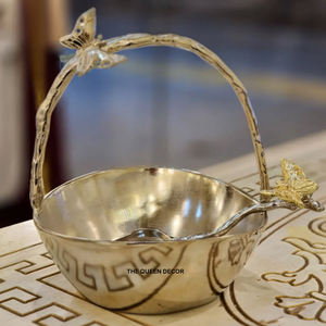 Tabletop Decorative Metal Serving Bowl Silver Finishes for Dining <b>Table</b> Fruits and Snacks Serving Bowl With Base - Product Image 6