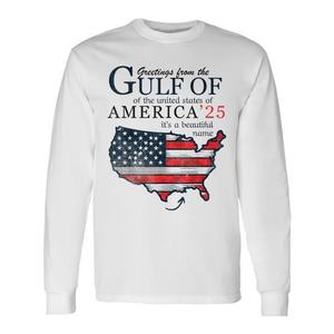 T-shirt retrò a maniche lunghe con stampa del Golfo del Messico, Golfo degli Stati Uniti, 4 luglio, America - Categoria Promozionale - Product Image 1