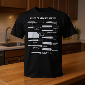 Tipos de cuchillos de cocina, camiseta con diseño de juego de cuchillos de chef para cocina y culinaria - Product Image 3