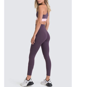 Ensemble de Yoga sans couture à séchage rapide pour femmes soutien-gorge de sport réversible Leggings respirant athlétique Fitness hauts bas motif solide XS - Product Image 5