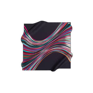 Black Silk Crepe Satin Square Scarf with Designer Digital Print - Product Image 1