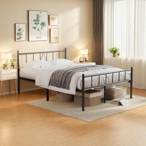 Estructura de cama de metal clásica con cabecero de arte del hierro, resistente y sin ruido, no se necesita resorte de caja, almacenamiento debajo de la cama, negro - Product Image 1