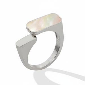 Anillo Ajustable de Acero Inoxidable Chapado en Oro Rosa de 18K con Diseño de Concha Marina, Joyería Moderna y Elegante con Incrustaciones - Product Image 6