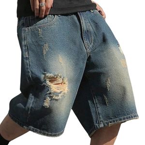 Short d'été en denim de coton pour hommes, coupe ample, taille élastique extensible, cordon de serrage, tissage tricoté et respirant, Streetwear bleu uni - Product Image 4