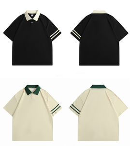เสื้อยืดโปโลผ้าฝ้ายสำหรับผู้ชายเสื้อกอล์ฟทรงพอดีตัวพิมพ์ลายเรียบโลโก้ตามสั่ง - Product Image 1