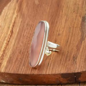 Anillo de cuarzo rosa Plata de Ley 925 Corte de cuadros ajustable Anillo de declaración de corazón con cuentas de piedra ovalada larga - Product Image 3