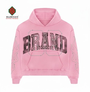 Custom Vintage Breathable Solid Winter 100% Cotton Knitted Waterproof Screen Print Rhinestone Acid Wash Front Hoodie for Men - Product Image 6