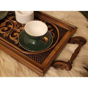 Bandeja para servir de madera de estilo de mediados de siglo con asas Bandejas de desayuno portátiles fáciles y ligeras Bandeja otomana de gran venta DE LA India - Product Image 3