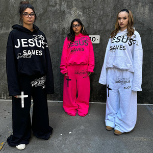 Ensemble pantalon de survêtement baggy à capuche avec impression sérigraphique personnalisée Streetwear lourd grande taille Survêtement écologique à motif uni - Product Image 1