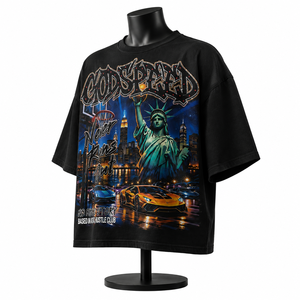 Camiseta negra extragrande personalizada para hombre, estilo urbano, estampado gráfico, manga corta, algodón, cuello redondo - Product Image 3