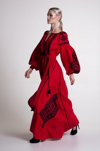 Robes de Noël rouges longues en lin de créateur, double couche, trois quarts, en coton régulier, formelles, d'été, style gypsy explosif - Product Image 6