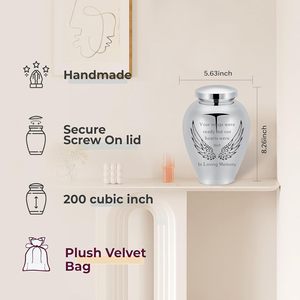 Urna de metal de tamaño personalizado con alas de Ángel, árbol de la vida, para cenizas de adultos, Memorial de cremación para mujeres y hombres en acabado plateado - Product Image 5