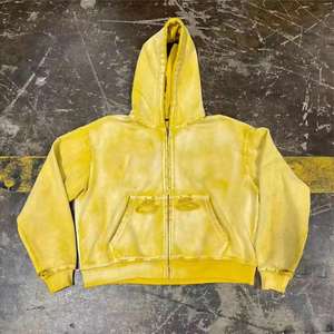 Sweat à capuche d'hiver pour homme, tendance, personnalisé, teint et délavé, avec strass, en polaire de haute qualité, coupe-vent, style streetwear, délavé à l'acide, effet soleil délavé et vieilli - Product Image 3