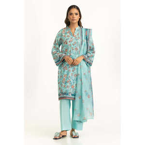 ชุดสูทลายพิมพ์สีฟ้า 3 ชิ้นสำหรับผู้หญิง สไตล์สาวออฟฟิศ ตกแต่งด้วยกระดุม - Product Image 4