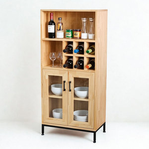Minimalist Dining Room Cabinet with Integrated Wine Cabinet Made of MDF Wood and Iron <b>Legs</b> TPA003 - Product Image 1