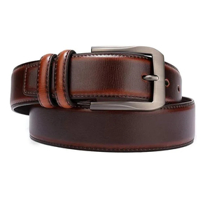 Cinturón Formal de Cuero Vacuno Genuino, Color Marrón Sólido, Hebilla de Pin, Correa Ancha, Cinturón de Vestir para Hombre - Product Image 2