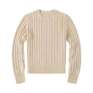 Wholesales Winter <b>Sweater</b> Long Sleeved Round Neck Cotton <b>Cable</b> Stitch <b>Knitting</b> Shirt Heat tech Thickened <b>Sweater</b> OEM - Product Image 1