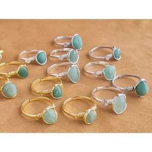 Gold and Silver Plated Fashion <b>Rings</b> with <b>Green</b> Stone for Trendy Retail Displays - Product Image 2