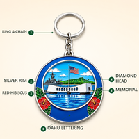ODM Pulau Oahu Hawaii Pearl Harbor Memorial Souvenir Hadiah Turis Cetak UV Paduan Seng Enamel Lunak Gantungan Kunci Hibiscus