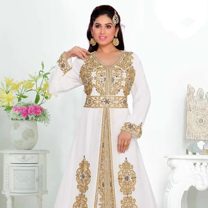 Caftanes islámicos Georgette bordados blancos con hijab a prueba de sol. - Product Image 1