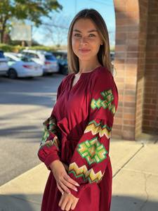 Boho Summer Linen Ukrainian Embroidered Western <b>Three</b> Quarter Sleeve Waist Belt Perfect Bohemian Dresses Puff Sleeves Natural - Product Image 4