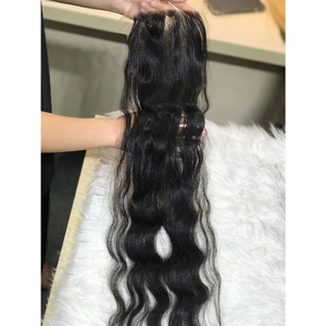 Cierre caliente Onda natural 100% Cabello virgen vietnamita Hueso peluca recta Parte media Base de encaje largo Material suizo Color HD - Product Image 2