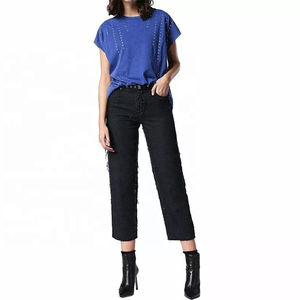 T-shirts d'été pour femmes en strass de haute qualité en gros, OEM/ODM, imprimés sur mesure, manches courtes, col rond - Product Image 3