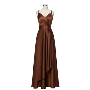 Robe de soirée asymétrique en satin anti-rides, coupe trapèze, tissu doux et lisse, tenue de soirée formelle, fournisseur en gros, qualité beauté - Product Image 1