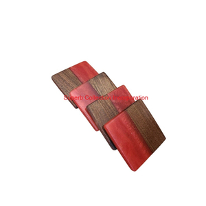 Handcrafted Wood And <b>Green</b> Resin <b>Coasters</b> Set Of 4 Dual-Tone Square Drink Mats For Home Decor Unique Tabletop Protector - Product Image 3