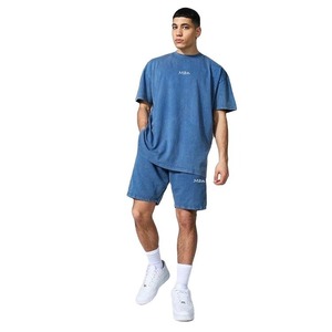 Conjunto de chándal y sudadera bordada lavada para hombre, conjunto de Jogger 2023 verano 100% algodón para hombre, Conjunto de camiseta y pantalones cortos personalizado - Product Image 5