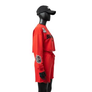 Ensemble de survêtement en molleton de coton premium 100% coton pour femmes, tissu brossé doux, couleur rouge, broderie personnalisée, ensembles pour femmes - Product Image 2