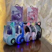 Casque Gaming Sans Fil Bluetooth Tendance Motif Chat Mignon 2025 avec Micro et LED pour Enfants, PC et Téléphone