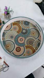 Plateau de service en résine à motif marbré, plat rond avec poignées pour table basse, nourriture, boisson, décoration de cuisine, rangement à domicile - Product Image 4