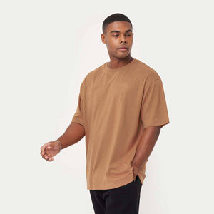 Camiseta Holgada de Hombros Caídos para Hombre, Color Marrón, 100% Algodón, Tejido de Estambre, Lisa, Informal, Estilo Urbano - Product Image 2