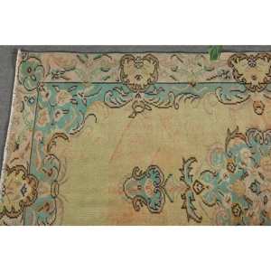 Alfombra turca vintage de 5x8 pies, lana de retazos amarillos y algas marinas, pasillo rectangular de área grande para decoración de habitación - Product Image 3