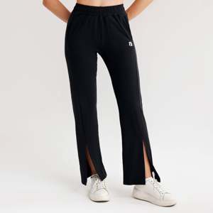Pantalones Acampanados Flex Aura para Mujer, Transpirables, Negros, Estilo Gótico Urbano, Talla XL, Cintura Media con Cierre Elástico, Técnica Arrugada - Product Image 1