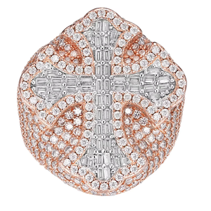 Round & Baguette Cut Moissanite Jesus <b>Cross</b> Hip Hop Men's 925 <b>Silver</b> Rhodium Plated Party <b>Ring</b> - Product Image 1