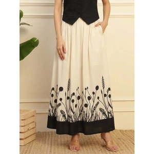 Conjunto de 2 Piezas Bohemio de Algodón para Mujer Deebaco, Top sin Mangas con Cuello en V y Falda Maxi con Estampado Floral, Corte Holgado, Primavera Verano - Product Image 5