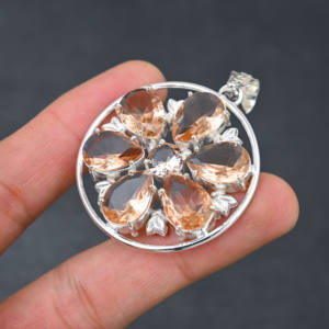 Colgante de morganita creado en laboratorio hecho a mano 925 plateado diseñador joyería de piedras preciosas regalo para mujeres - Product Image 4