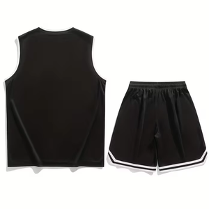 Men's Solid Black Pleated Athletic Jersey with Built-In Shorts and Pocket Stretchy Non-See-Through Fabric Running Swimming BD - Product Image 2