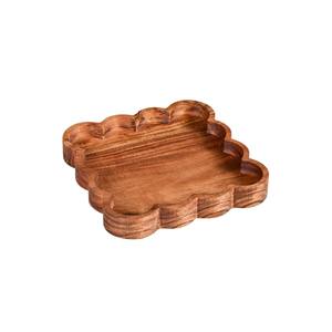 Plateau de service rustique en bois d'acacia écologique à bord festonné, plateaux décoratifs en bois, décoration intérieure, cuisine, fabriqué au Vietnam - Product Image 2