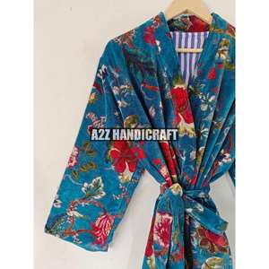 Albornoz de terciopelo y algodón con estampado Floral indio, Kimono para mujer, abrigo largo térmico de verano para Otoño Invierno y Primavera - Product Image 6