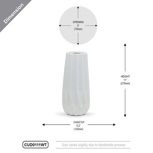 CUD0111WT - Unique Modern White <b>Vase</b> - 11 H - Product Image 3