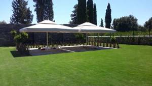 Sombrilla Dorada 250*250/8 con Poste Lateral de Aluminio, Tela Acrílica, Base de Mármol, Parasol Comercial para Exteriores, Hospitales y Almacenes - Product Image 2