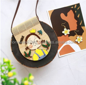 <span class=keywords><strong>HANDMADE</strong></span> dễ thương bằng gỗ thủ công thời trang của phụ nữ Túi xách <span class=keywords><strong>handmade</strong></span> dệt cỏ biển mùa hè bãi biển túi vai Crossbody mây Túi xách - Product Image 5