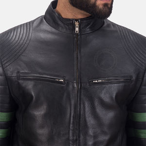 Chaqueta de motorista negra con cremallera Ykk de piel de oveja auténtica para hombre con forro acolchado, cuello levantado, bolsillos delanteros con logotipo - Product Image 2