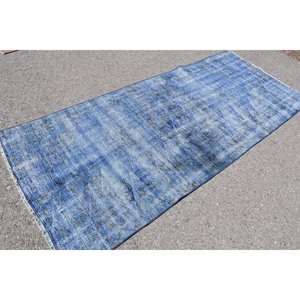 Alfombra turca azul Vintage de 3,6x8,5 pies, alfombra clásica de área grande con respaldo de látex de lana, alfombra rectangular abstracta para habitación de pasillo - Product Image 4